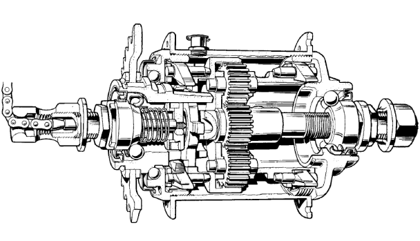 Поперечный разрез винтажной планетарной втулки Sturmey-Archer