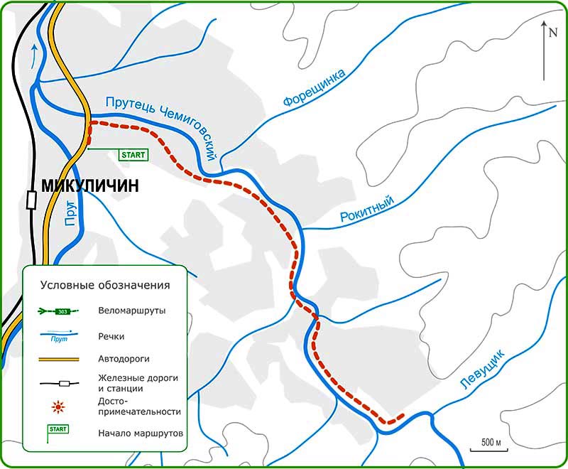 Карта велосипедного похода Карпатами из Микуличина