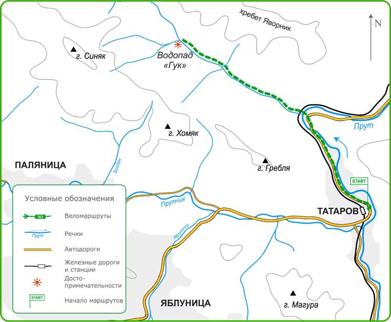 Карта веломаршрутов по Яремчанского региону из Татарова