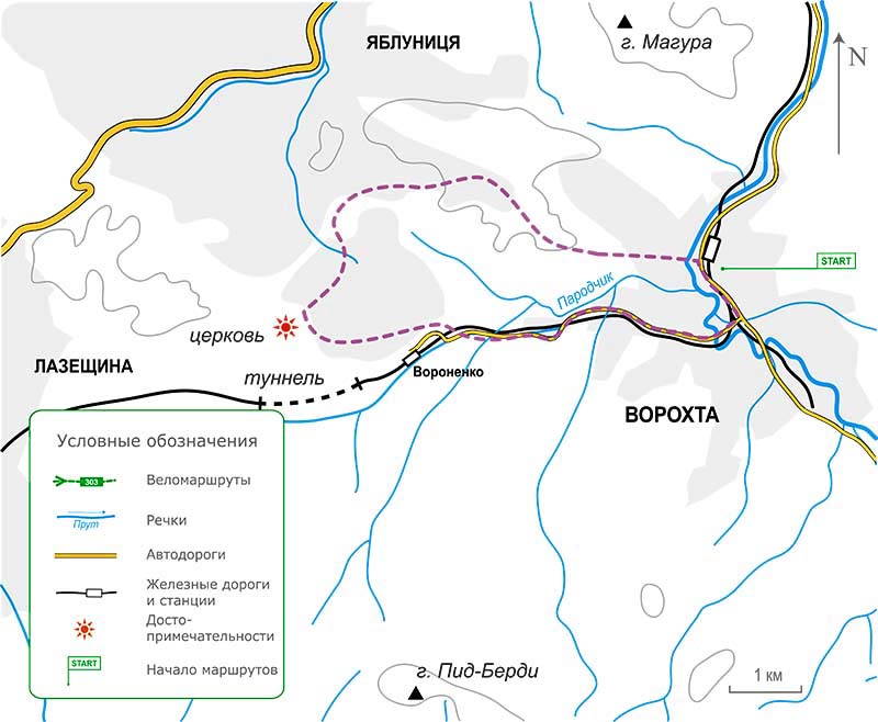 Карта велосипедного маршрута по окрестностям Ворохты